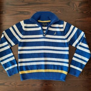 Nautica Boys Blue & White Zip Knit Sweater Size M (10/12)